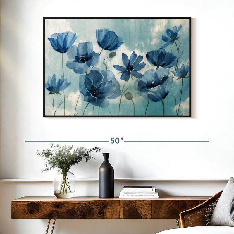 Springing Up Blue, 40" X 27", Floating Frame Black