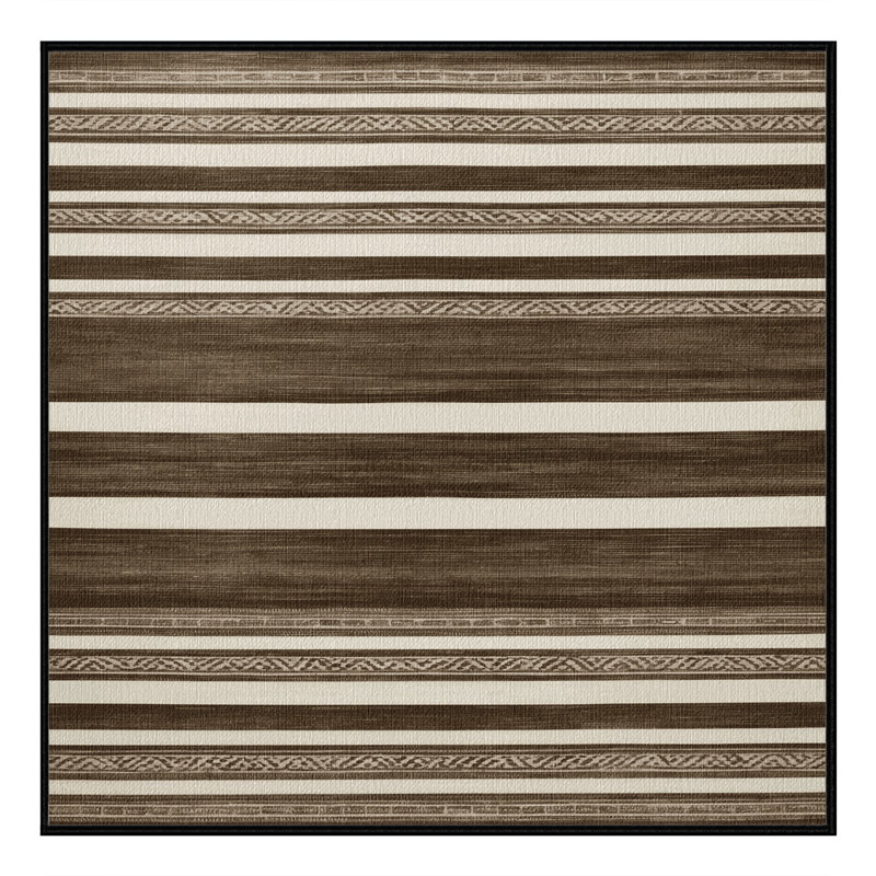 Washable Bronze White Striped Area Rug, Rectangle 5' x 7'