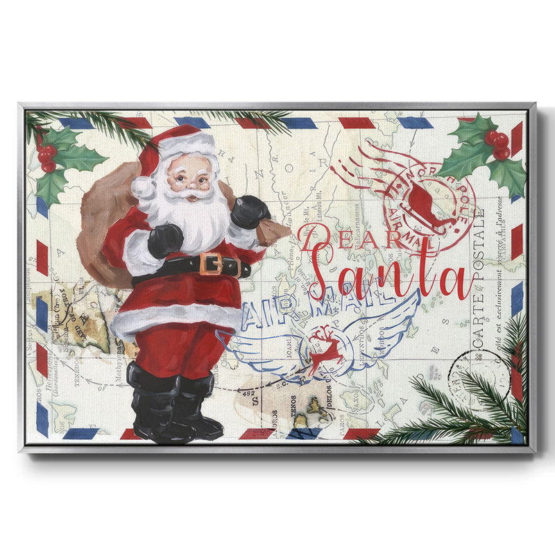 Toile tendue avec châssis en A, collection Christmas Par Avion, H 27 po x l 41 po x P 1,5 po, Encadrement argenté