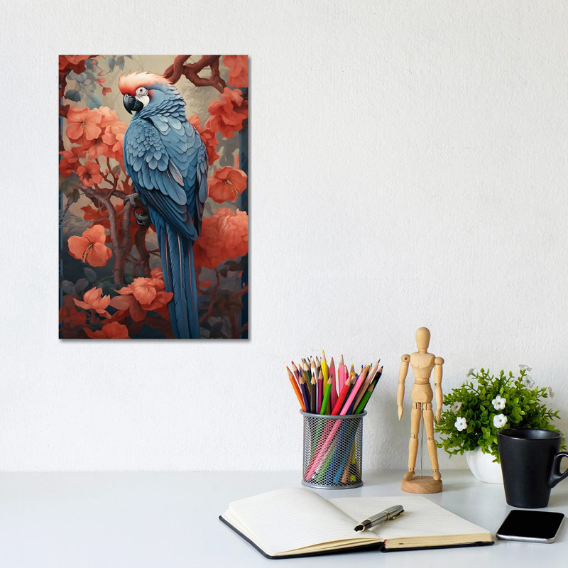 Parrot With Flowers by David Loblaw - Gallery-Wrapped Canvas Giclée on Canvas, Wrapped Canvas, 20.32 cm H x 30.48 cm W