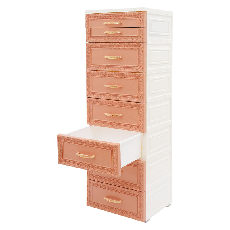 Armoire de rangement, organisateur de rangement avec tiroirs et roulettes, Orange