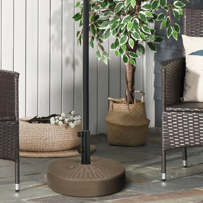 Base de parasol robuste pour l'extérieur - 64 lb, remplissable, poteau de 1,5 po et 2 po, plastique et acier de style brun,
