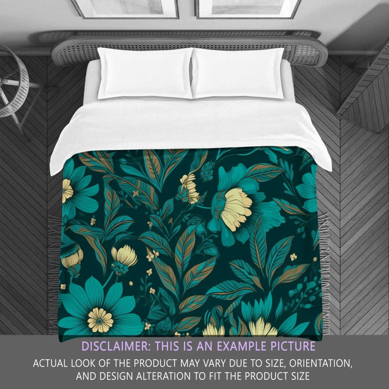 Machine Printed Comforter, Twin Extra Long Comforter, Green/Turquoise Floral