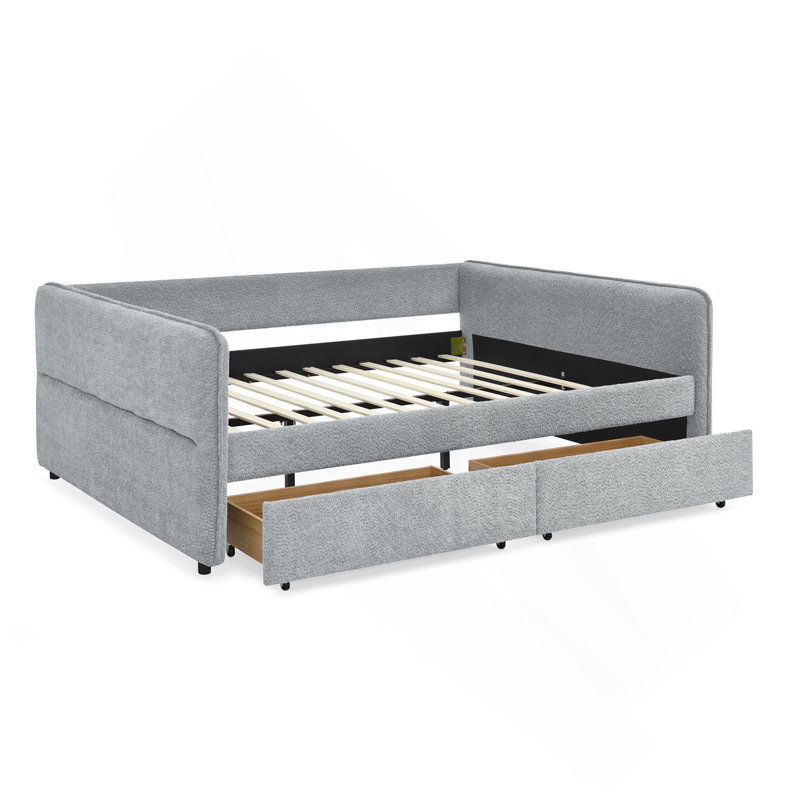 Daybed With Trundle Upholstered Tufted Sofa Bed, With Two Drawers, Queen Size, Boucle Fabric,, Grey