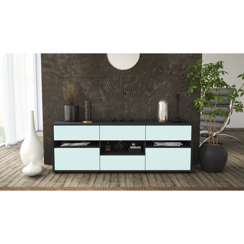 Yarber TV Stand, Light Blue / Matte Anthracite