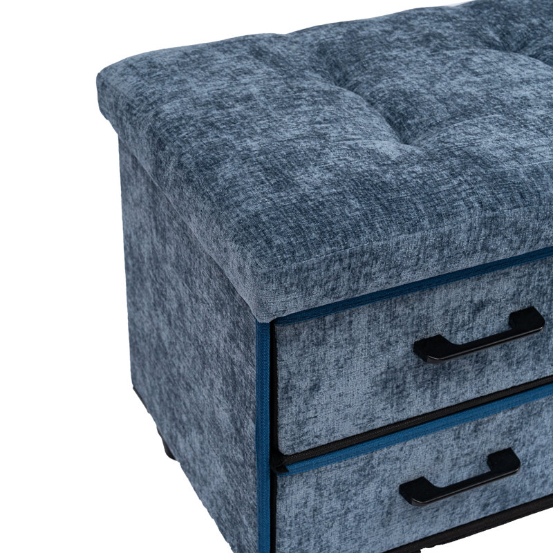 Banc de rangement capitonné en chenille avec 4 tiroirs, banc de hall d'entrée rembourré bleu, Bleu