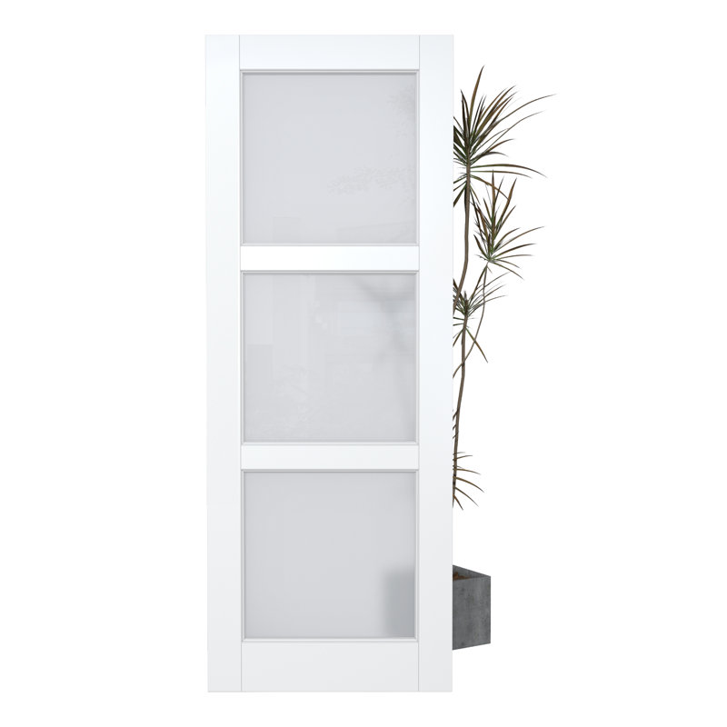 Frosted Glass 3-Lite Slab Solid Manufactured Wood Core Standard Door, 30" x 80"