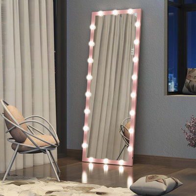 Miroir de salle de bain pleine grandeur avec lumières murales et miroir de plancher autoportant avec 3 modes de couleurs