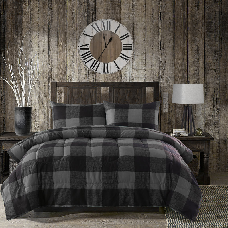 Ring Stitch Plaid Comforter, Queen Comforter + 2 Shams, Red/Black