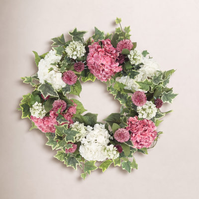 24" Hydrangea Wreath with Dahlias and Ivy