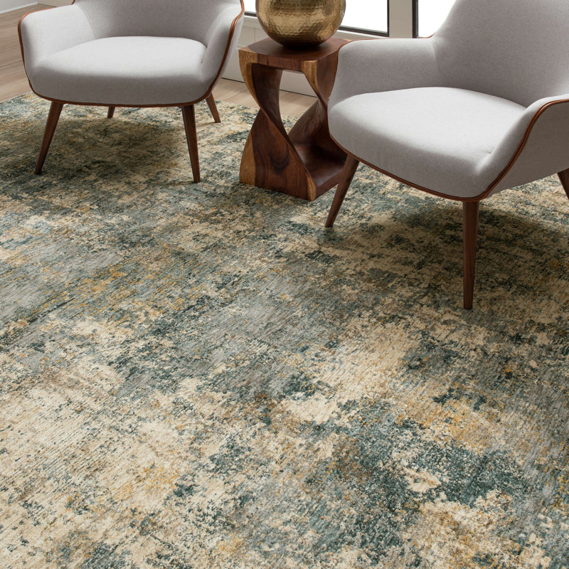 Gray Abstract Synthetic 5' x 7' Stain-Resistant Area Rug
