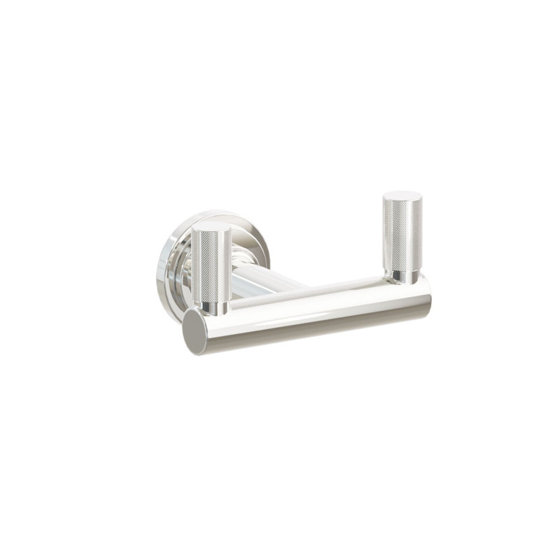 Crochet double Emtek Select avec rosette à disque, tige ronde et pointe moletée, Polished Nickel