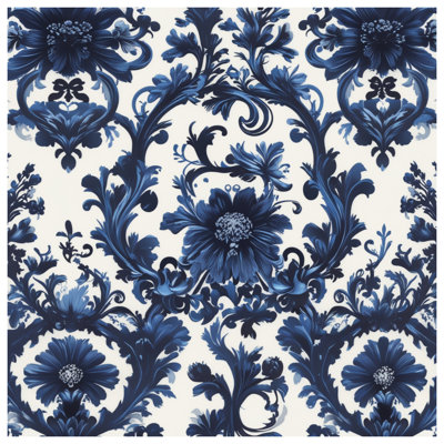 Blue Floral Damask Double Sided Throw Pillows