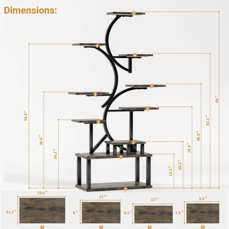 Support à plante en forme de S à 10 niveaux avec 5 lumières de culture, tablette d'angle intérieure / extérieure