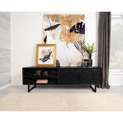 2-door Mango Wood 70" TV Stand Charcoal Black
