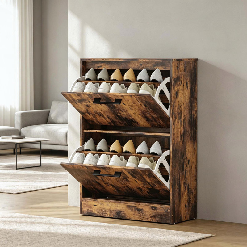 Armoire à chaussures rustique brun avec séparateurs réglables et profil mince