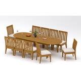 8 Seats 9 Pcs Grade-A Teak Wood Dining Set: 118" Double Extension Oval Table And 8 Caranas Armless Chairs #11Ca2600