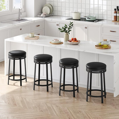Ensemble de 4 tabourets de bar pivotants de 24 po avec dossier et repose-pieds, tabourets d'îlot de cuisine en cuir PU, ensemble de bar moderne espresso