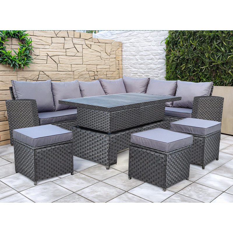 Denali 9 - Person Wicker Patio Dining Set with Rectangular Table , Cushions Included