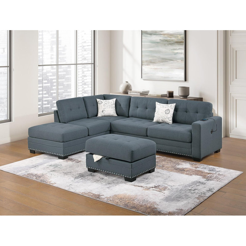 Sectional sofa with chaise longue and footstool