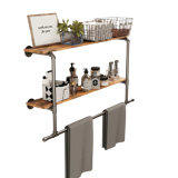 Bernardas Industrial Heavy Duty Pipe Wall-Mounted Floating Shelves With Hanging Rail