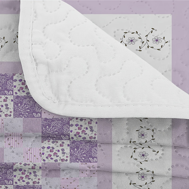 Bedspreads for Queen Size Bed ,3-Piece Plaid Patchwork Quilt Sets, Purple Floral, Queen Quilt + 2 Standard Pillowcases