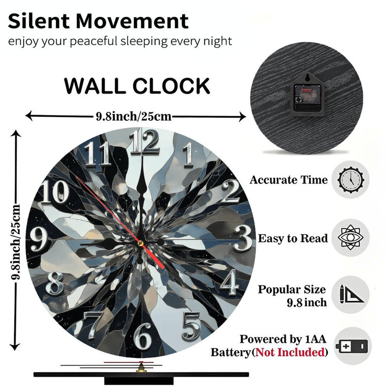 Horloge murale en bois 10 po, mouvement silencieux, à piles (piles AA non incluses), décor artistique, parfait pour les décorations