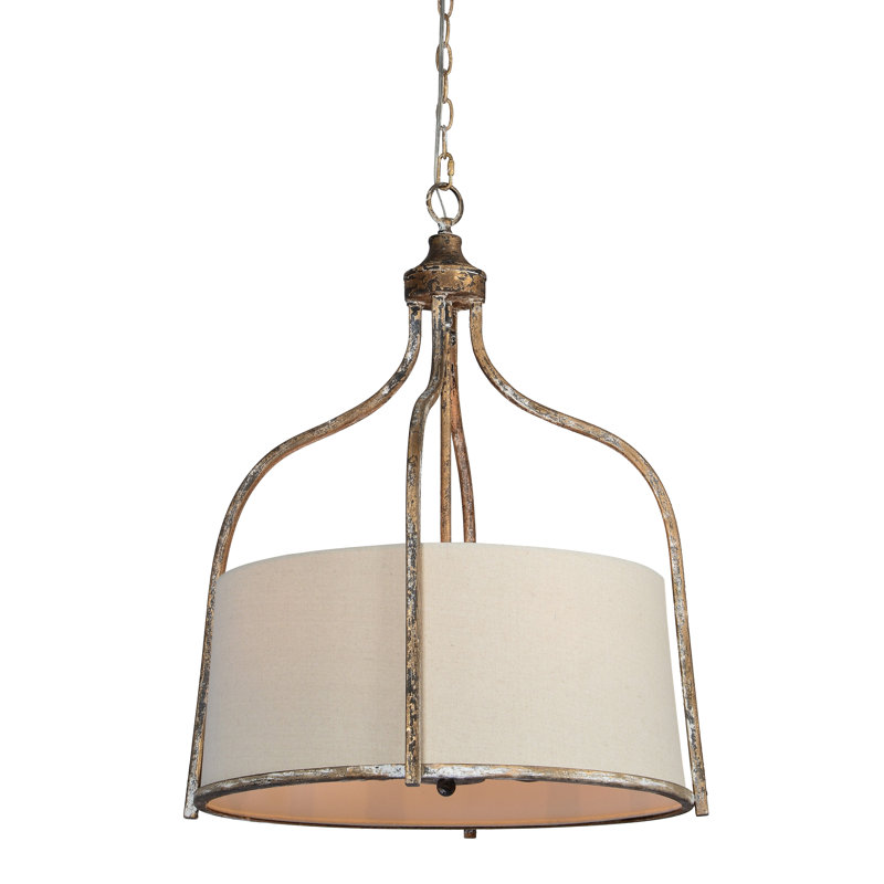 Luminaire suspendu tambour unique à 4 lumières avec bois Shoshana