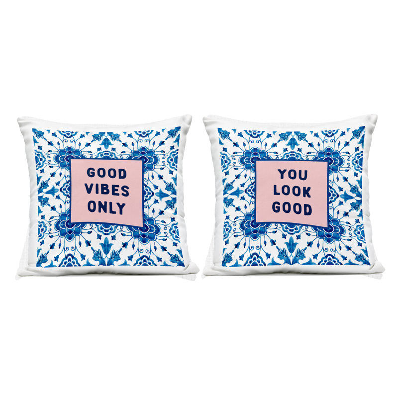 Ensemble de coussins d'extérieur 2 pièces Inspiring messages On Boho, Texte et chiffres bleus 2