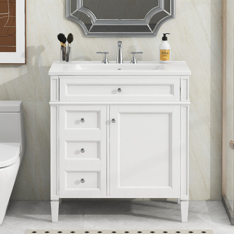 Meuble-lavabo de 30 po avec lavabo supérieur, Slive, Blanc
