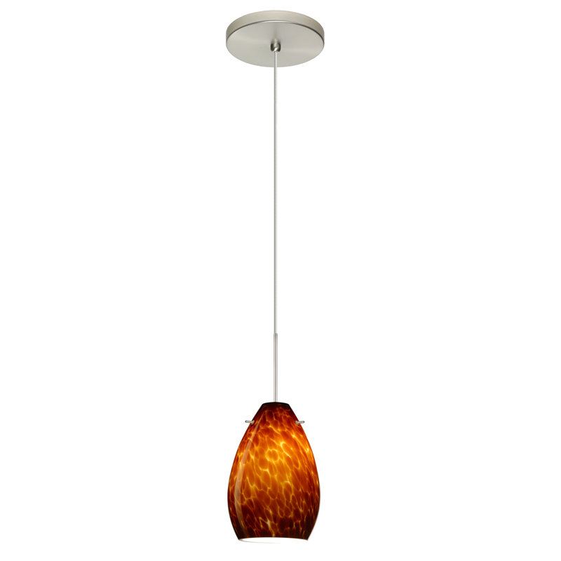 Luminaire suspendu en forme de cloche à 1 lumière Drasner, Nuage ambre, Nickel satiné, DEL