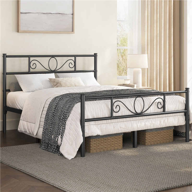 Metal Bed Frame with Headboard/Under-Bed Storage, Double (4'6), Black