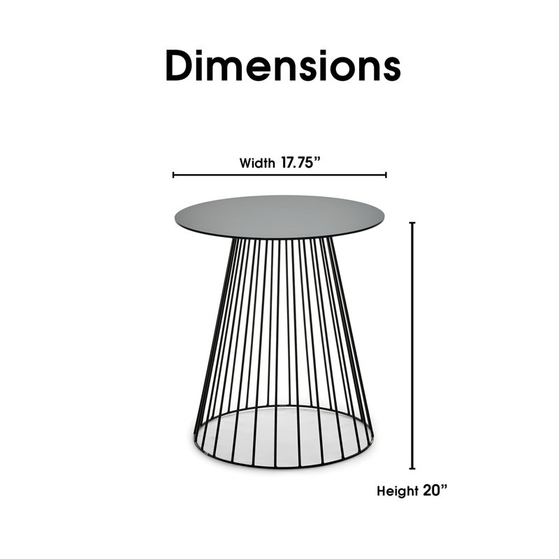 Black Metal Round Geometric Side Table, 17.75"