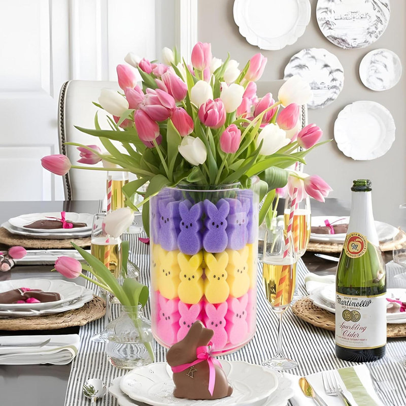Easter Decorations - Easter Peeps Bunnies Vase Filler Set, Spring Decor Home Indoor Decoration Centerpieces For Tables