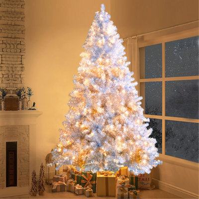 Arbre de Noël artificiel pré-éclairé 7,4 pi avec arbre en métal articulé avec support en métal, 1200 branches, 400 lumières DEL, 11 modes d'éclairage, arbre de décoration des Fêtes pour l'intérieur et l'extérieur