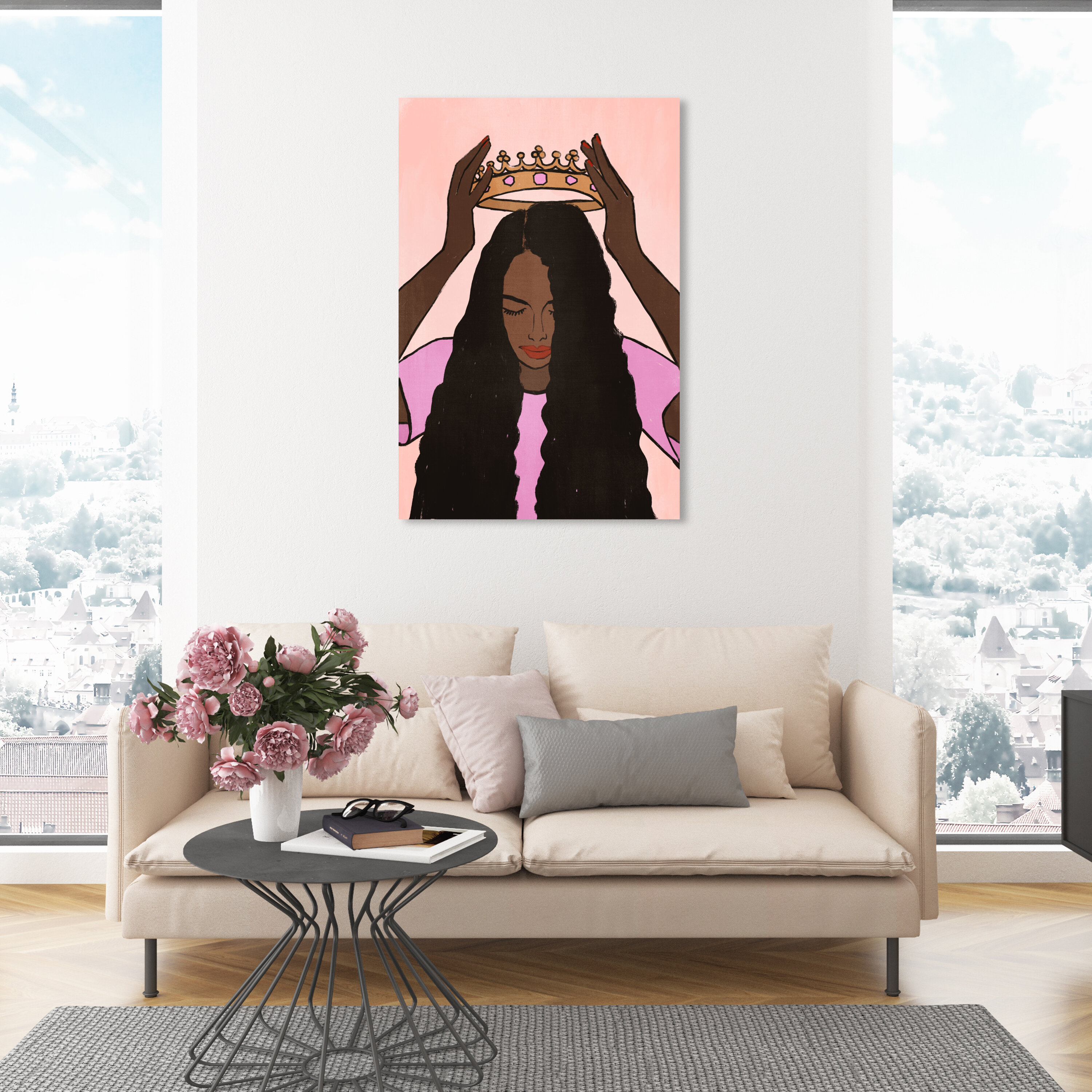 Oliver Gal Girl In Pink With Crown On Canvas Painting | Wayfair