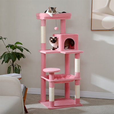 Grand arbre à chat pour chats d'intérieur, tour de chat à plusieurs niveaux avec très grands poteaux à griffer recouverts de sisal, condo confortable et perchoir supérieur