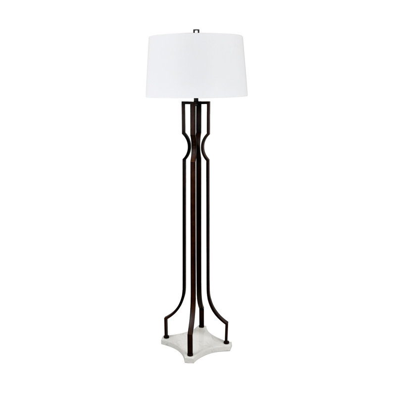67.75"H Aged Bronze Metal And Marble Floor Lamp With Linen Shade