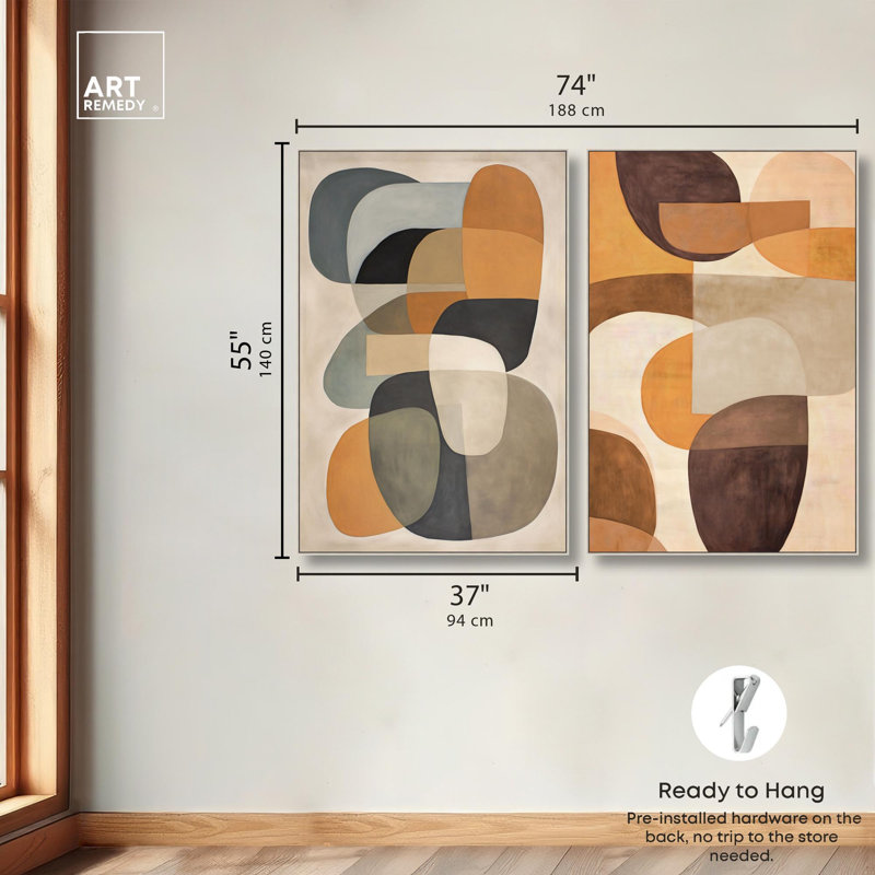 «Serene Modern Abstract Duo», reproduction d'art sur toile par Art Remedy, cadre argenté, 36 x 54, H 55 po x l 37 po