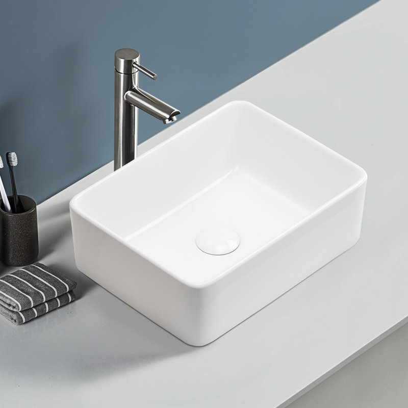 Lavabo de salle de bain rectangulaire en céramique blanche L 15,75 po Topcraft