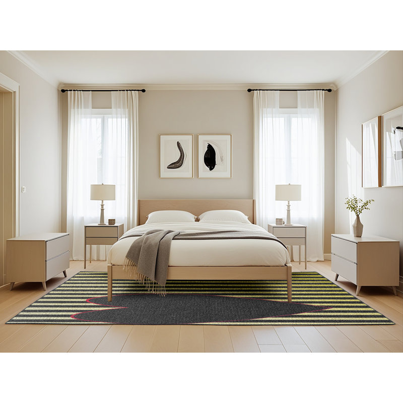 Tapis noir / vert Power Loom, Rectangle 5 pi x 8 pi