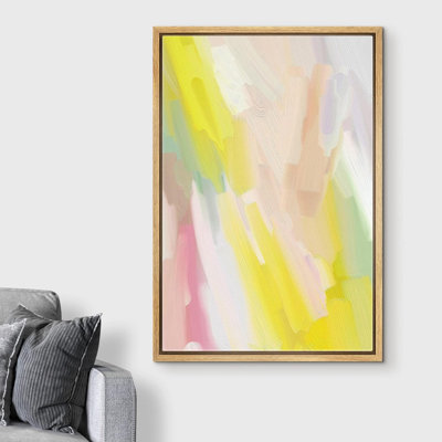 Abstrait abstrait coloré, jaune pastel, rose et vert, formes de champ, aquarelle, art moderne, ultra contemporain, reproduction sur toile