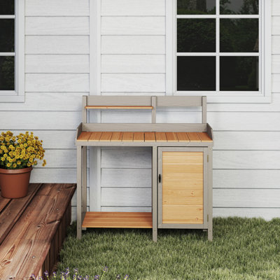 Outdoor Potting Bench, Wooden Workstation Table With Cabine