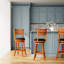 Natural Bar Stool With Slat Back, Charcoal Fabric Seat, For Decor Back In Natural, Seat A Comfy Feel