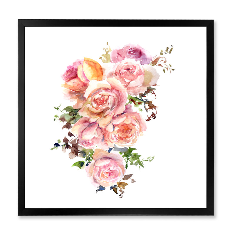 Fleurs roses, peinture sur toile, H 16 po x l 16 po x P 1 po, Cadre photo noir
