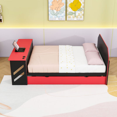 Lit de jour en bois avec couchette, bureau et port USB