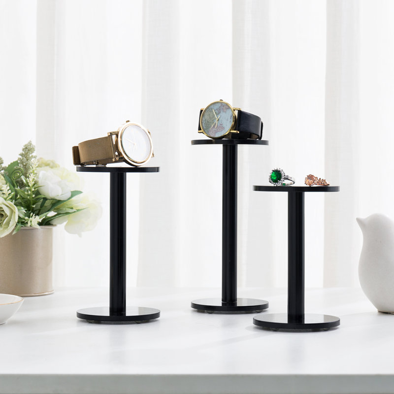 3-Piece Acrylic Round Pedestal Riser Jewellery Stand Set, Black