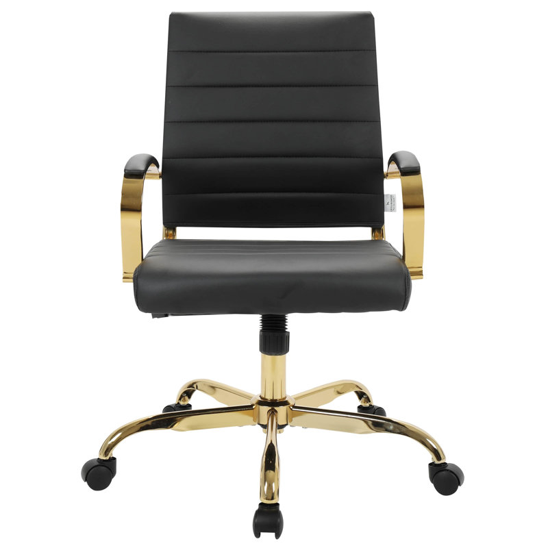Fauteuil de bureau pivotant en cuir Naudain, Noir, Simple