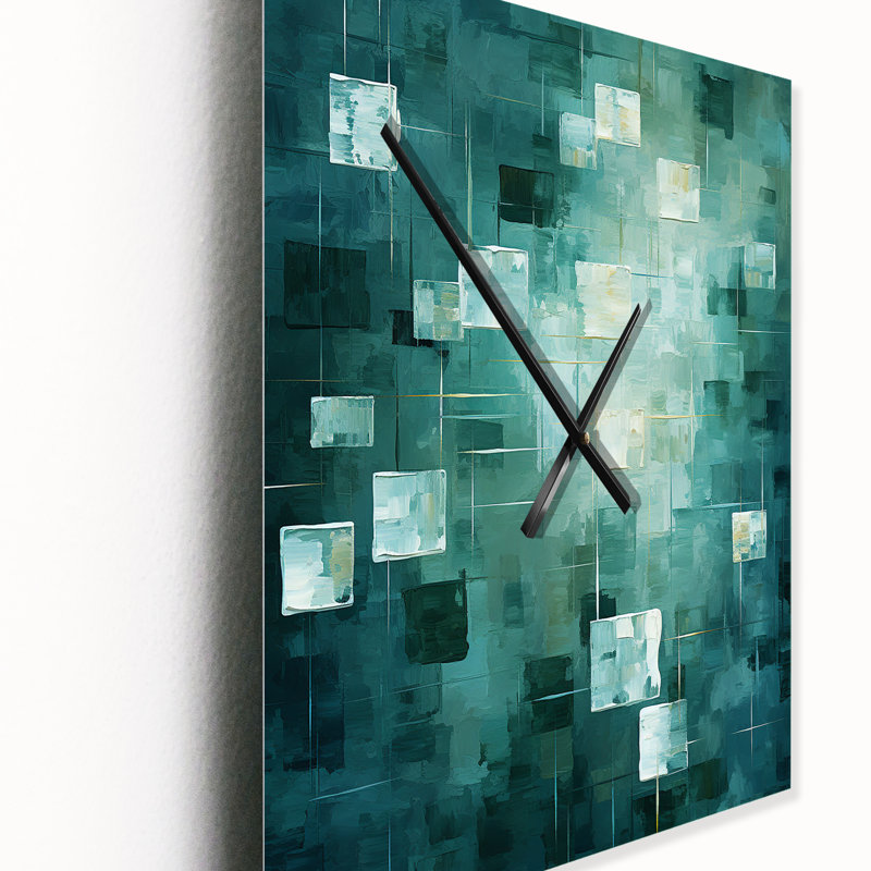 Evanescence de rêves rétro abstrait turquoise III - Peinture abstraite horloge murale surdimensionnée, Petit