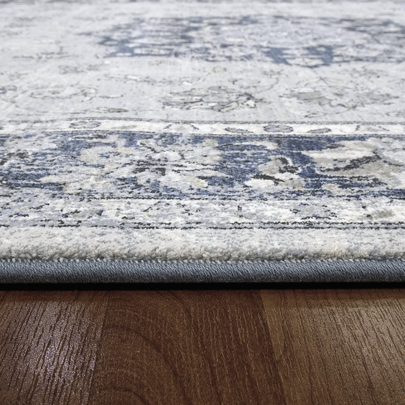 Tapis oriental argent / bleu, Rond 7 pi 10 po